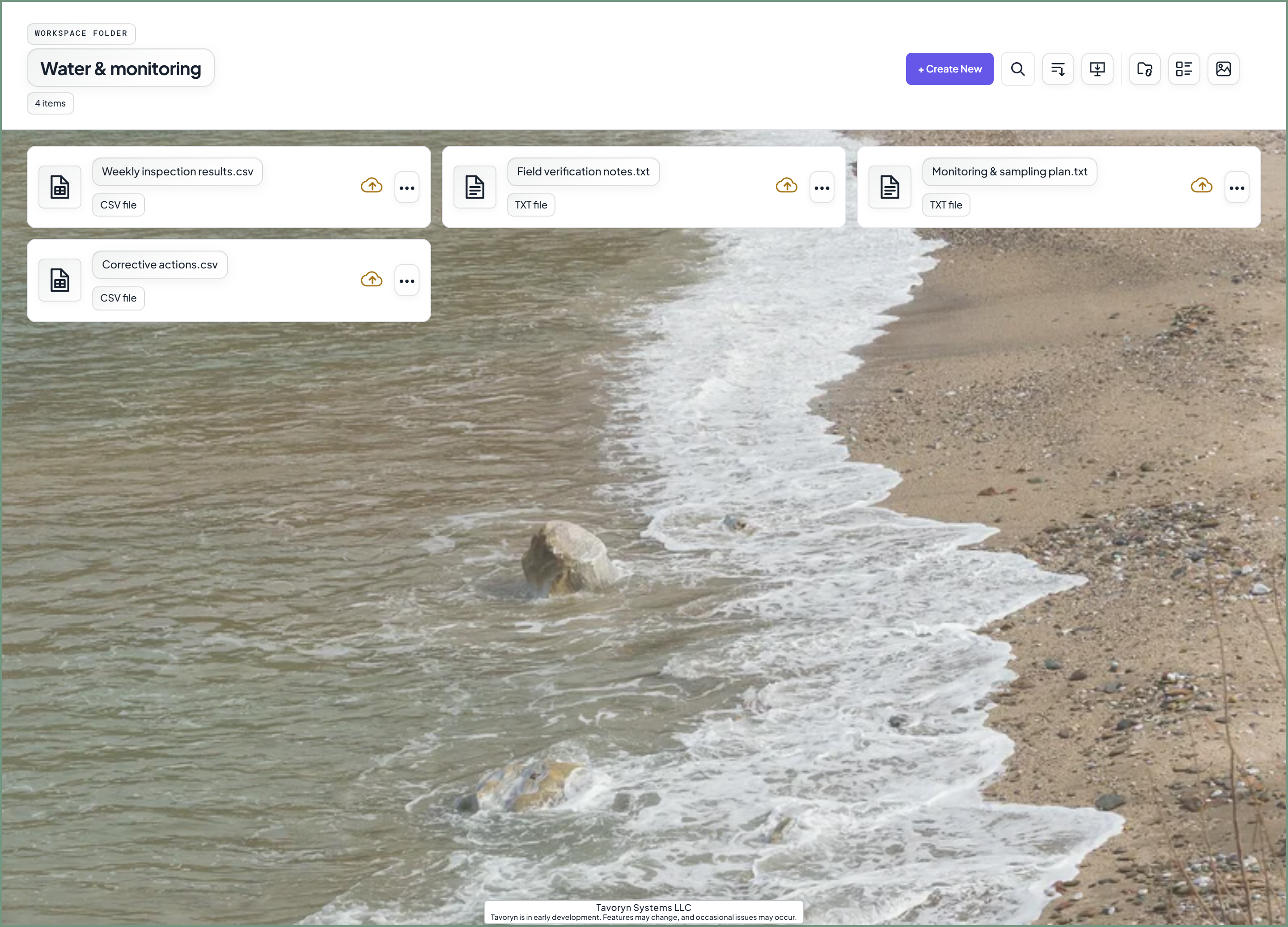 Actual folder with its own shoreline photo background and readable file labels